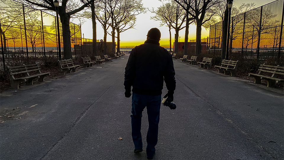 Curtis at Orchard Beach during a winter sunrise